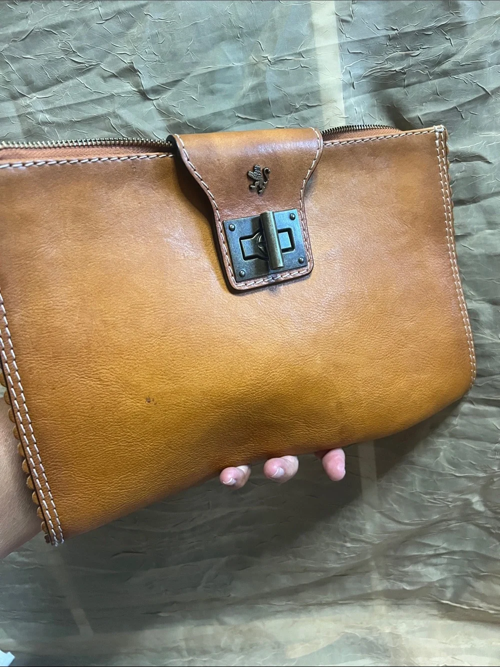 Vintage Pratesi Firenze Italian Leather Clutch Bag Cognac Brown